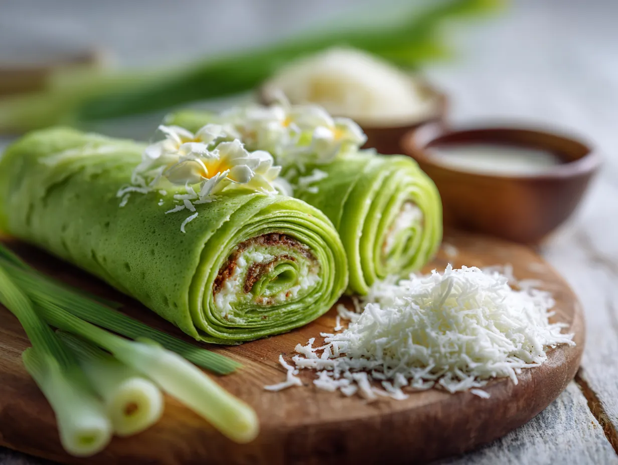 Kueh Dadar (Coconut Crepes)